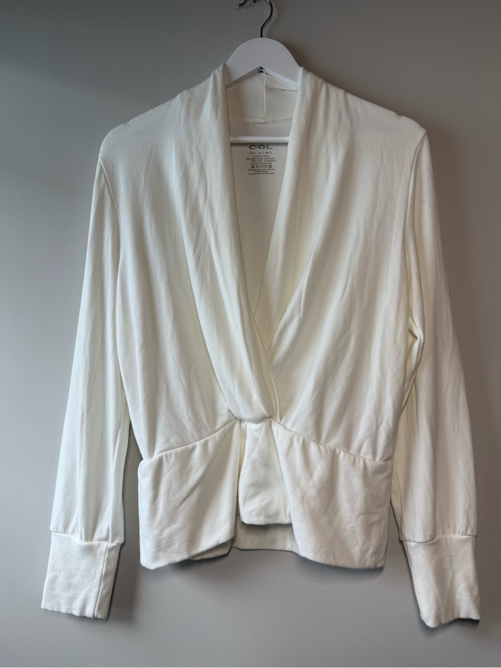 OGL Ivory White Draped Open Front Long Sleeve Knit Top Size Large
